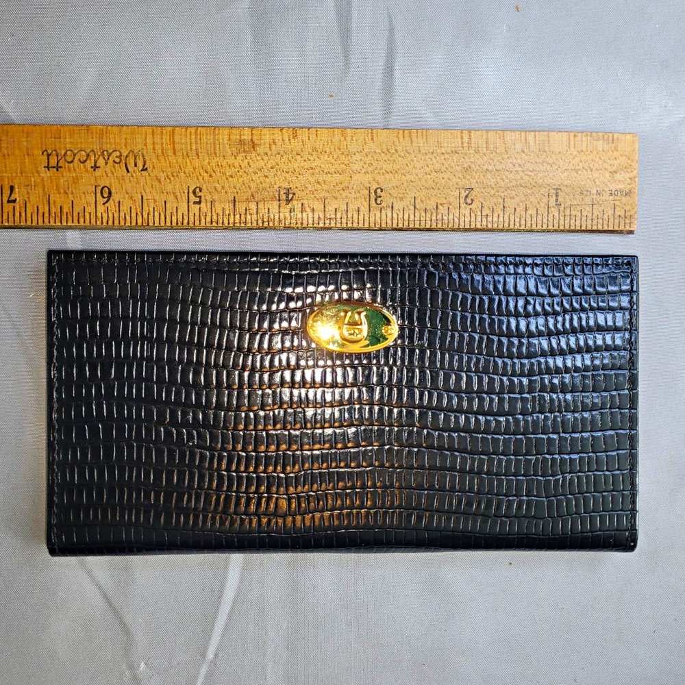 Anne Klien Black Croc Embossed Checkbook Wallet Women's